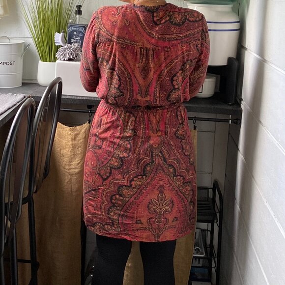 FREE SHIPPING 100% Rayon Red / Maroon “Lucky Brand” Midi Dress / Tunic - Picture 3 of 6